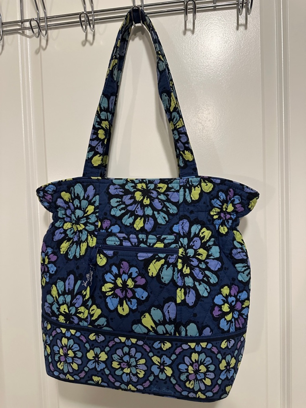 Vera Bradley Quilted Floral Tote in Navy, Blue & Yellow